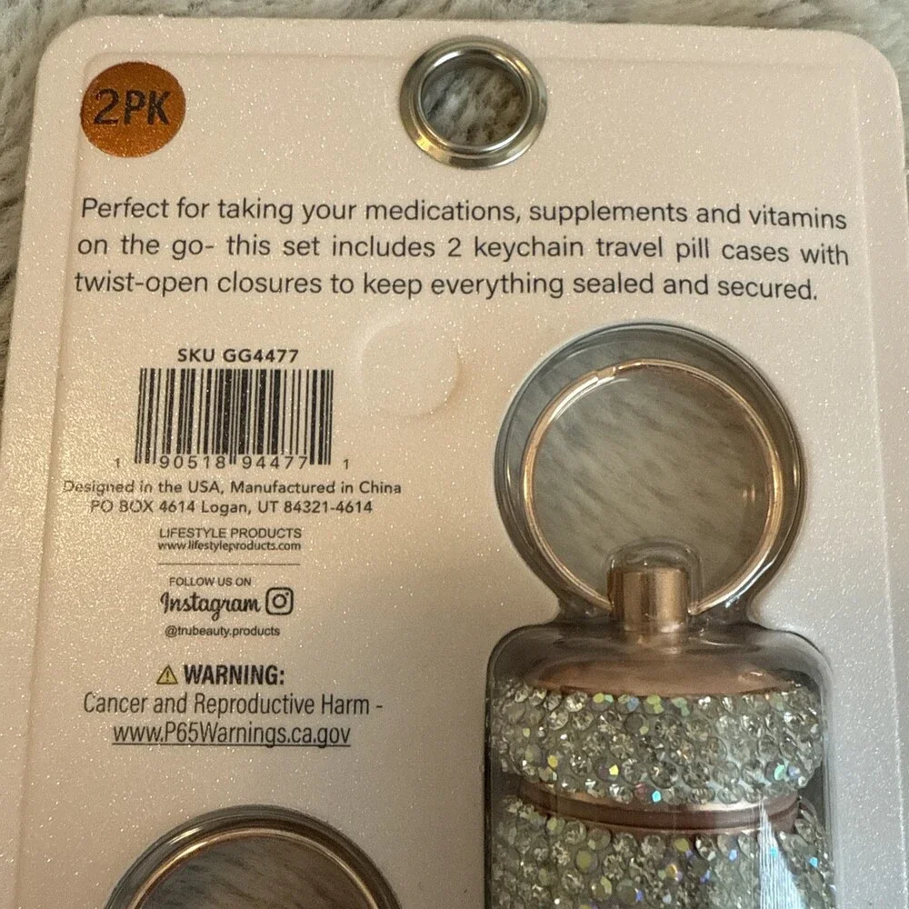 NEW Glitz & Glam Travel Pill Cases Clear Rhinestone with Keychain Viral TikTok